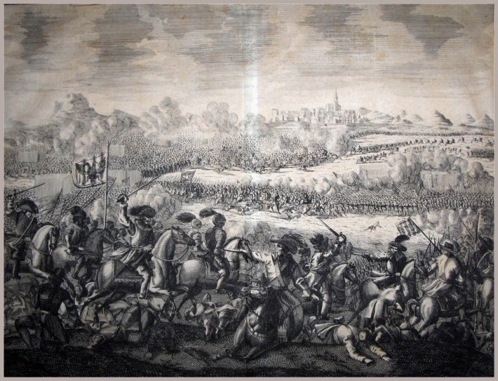 Die Schlacht bei Nördlingen, Stich aus: Franz Christoph Khevenhüller, Annales Ferdinandei, Band 12, 1726