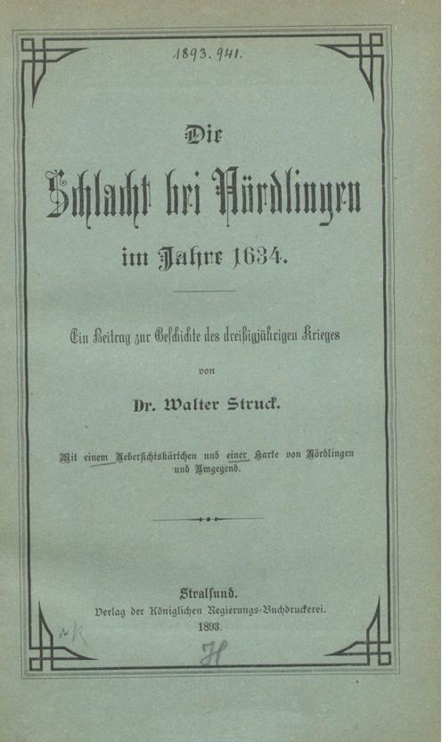 Titelblatt: Die Schlacht bei Nrdlingen im Jahre 1634 von Walter Struck